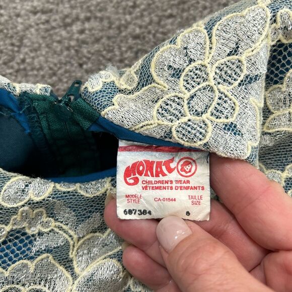 Vintage 1970’s Little Girl’s Turquoise Velvet Holiday Party Dress size 6 - Picture 5 of 13